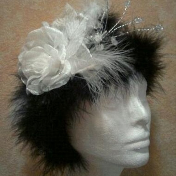 Black & White Marabou Feather Wedding Headpiece main image 7